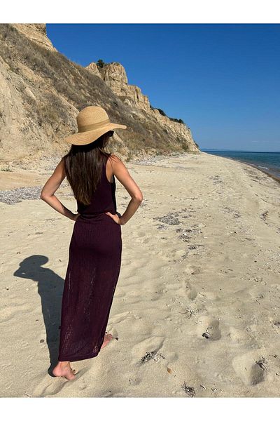 MERİCEY Women's Openwork Beach Dress with Lining and Slit Detail - Summer Casual Dress