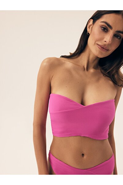 ESOTIQ Bandeau Bikini Top Ribbed Sexy Swim Bra Strapless with Removable Pads | Agleen