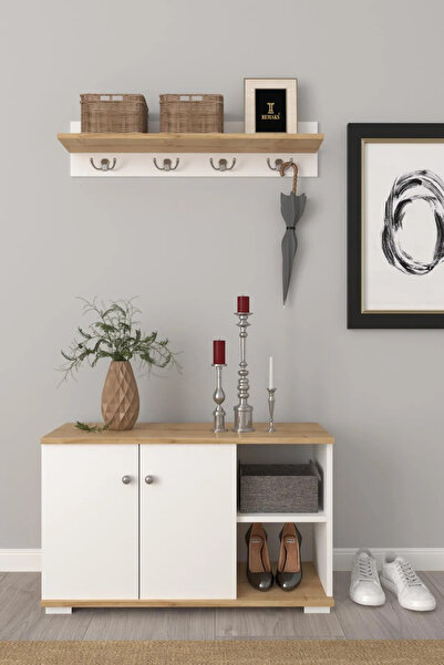 Remaks Royal Vestiyer Ayakkabılık Portmanto Ve Duvar Askısı Beyaz-Meşe