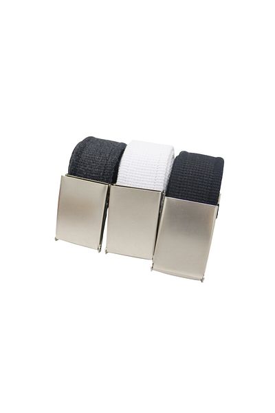 Anatolia Unisex Black-White-Smoked Set of 3 Nickel Buckle Woven Canvas Sports Tactical Belt 4 cm X 120 cm