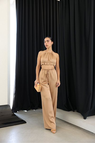 Özge Özgenç Σατέν παντελόνι με ελαστική μέση και κορδόνια