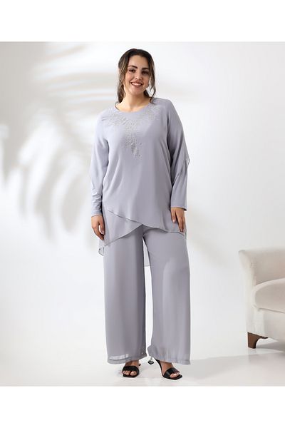 Fi'l Arz Fashion تونيك شيفون قصير مزين بالأحجار