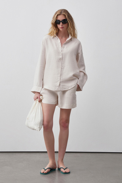 Mathilda Store Kadın Uzun Kol Ham Keten Gömlek