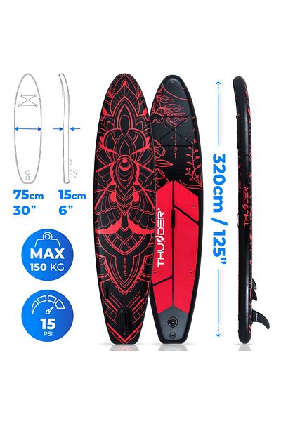 Thunder Placa Sup Gonflabilă Moth, 320x75x15cm, Set Cu Rucsac, Scaun, Pompă, Negru/Rosu