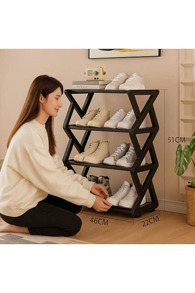 genric FFD Black Plastic Shoe Rack, 4‑Tier – Easy No‑Tool Assembly, Sturdy Entryway/Bedroom Organizer