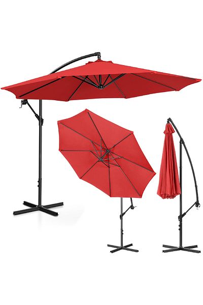 UNIPRODO Parasol ogrodowy na wysięgniku okrągły uchylny śr. 300 cm czerwony
