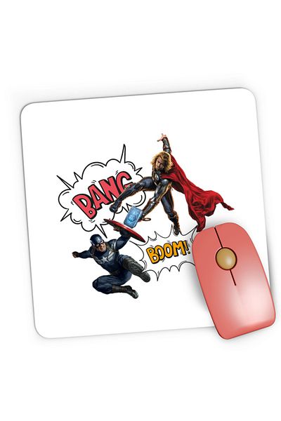 OEM Mousepad Gaming Thor Captain America Fight Shield Hammer Comics Balloons, 21x19 cm