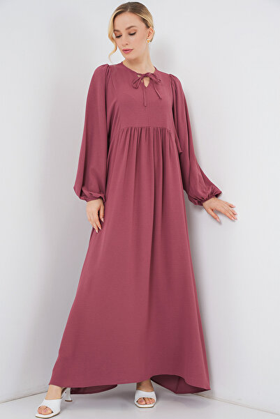 Bigdart Kadın Balon Kol Uzun Tesettür Elbise 2464 - D.Gül Kurusu