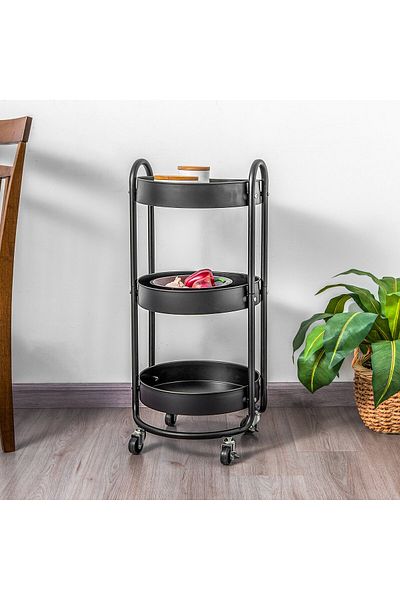 Alberto round black metal storage trolley 43.4*33.9*78.8 cm