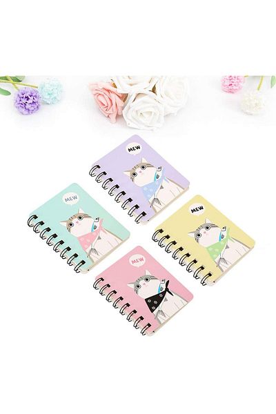 Saharaz 4PCS Mini Spiral Notebook,with Thickened Horizontal,Cute Cartoon Pocket Notebook,80 Pages