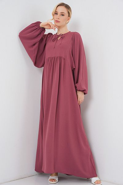 Bigdart Дамска дълга рокля с балон ръкав тип хиджаб 2464 - D.Dry Rose