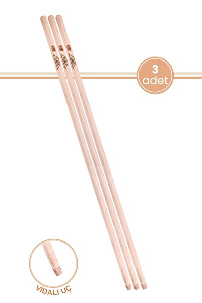 Flora 3 Adet Vidalı Ağaç Sap 120 Cm, Çekpas Paspas Fırça Süpürge Mop Sapı Ahşap 3’lü Set (Standart Uç)