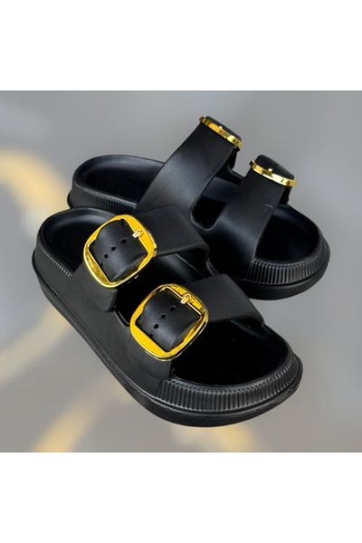 Calx papuci de zi cu zi pentru femei, crem negru, moale, cu cataramă dublă, ortopedic, pentru plajă