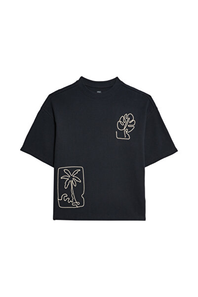 Marks & Spencer Saf Pamuk Palmiye Desenli Üst & Şort Takım (2–16 Yaş)