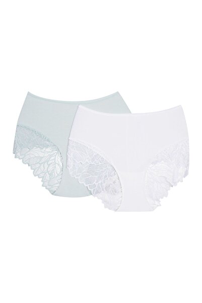 ESOTIQ Women's Panties 2-Pack Set High Waist Briefs with Floral Lace Back | Pinky