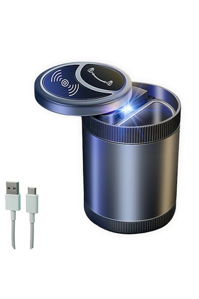 SMART GADGETS C&A Car Ashtray with Automatic Lid Opening and Closing, LED Lighting, USB Charging, Black