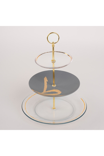 LA MESA grey /white porcelain/glass 3-tiered cake stand
