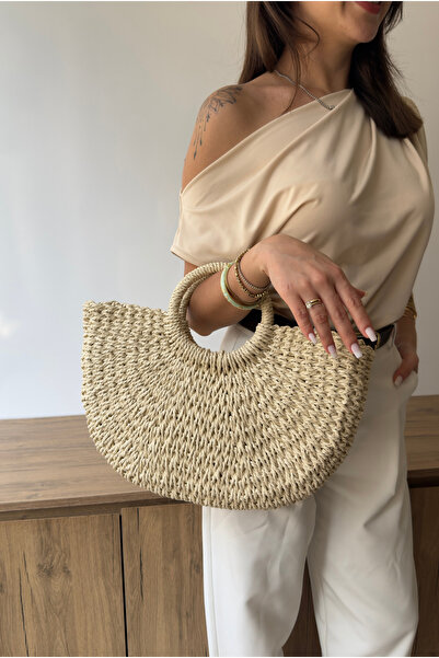 Mupa Shoes Women's Straw Handbag Beige Straw