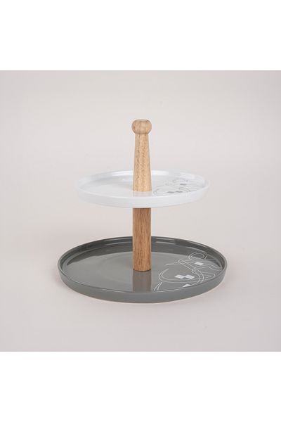 LA MESA grey porcelain 2-tiered cake stand