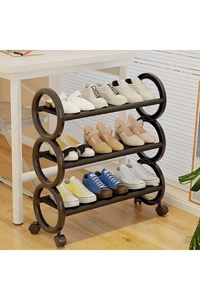 genric FFD Stylish Shoe Rack with Rolling Wheels Shoe Organizer - Available in 3-Tier 3 Tier | Black