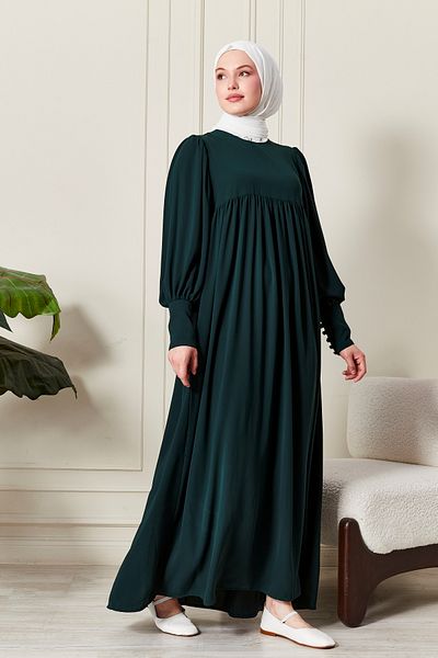 fistan Shirred Robadan Buttoned Front Viscose Fabric Tesseture Clothing Mother Dress Prayer Dress