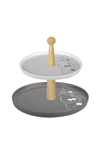 LA MESA grey porcelain 2-tiered cake stand