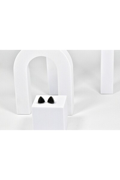 NARRU Cercei lucrati manual, triunghi stilizat, negru si argintiu, Vasia