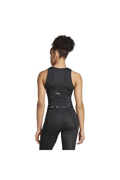 adidas Tricou negru pentru femei TechFit Crop cu gât rotund