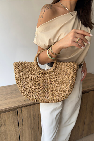 Mupa Shoes Women's Straw Handbag Camel Straw