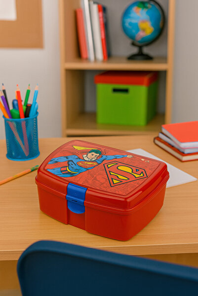 Alper Banyo Superman Desenli Çocuk Okul Beslenme Kabı – Kırmızı Renk Tek Gözlü Öğle Yemeği Kutusu