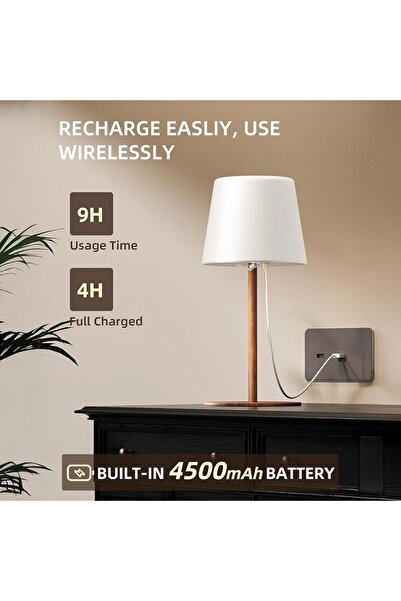 EZVALO Cordless Rechargeable Waterproof Table Lamp, 4500mAh, Dimmable LED (3 Color Temps)