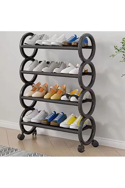 genric FFD Stylish Shoe Rack with Rolling Wheels Shoe Organizer - 4-Floor Black