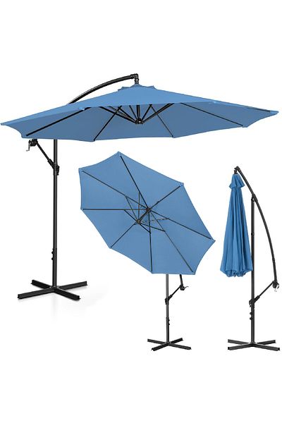 UNIPRODO Umbrelă de grădină rotundă cu braț, rabatabilă, diametru 300 cm, albastră