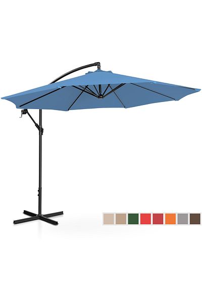 UNIPRODO Umbrelă de grădină rotundă cu braț, rabatabilă, diametru 300 cm, albastră