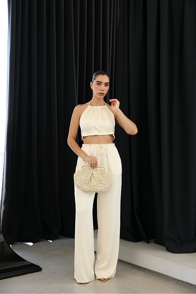 Özge Özgenç Σατέν παντελόνι με ελαστική μέση και κορδόνια