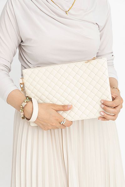GRI MOR TEKSTIL Γυναικεία καπιτονέ δερμάτινη τσάντα Portfolio Clutch
