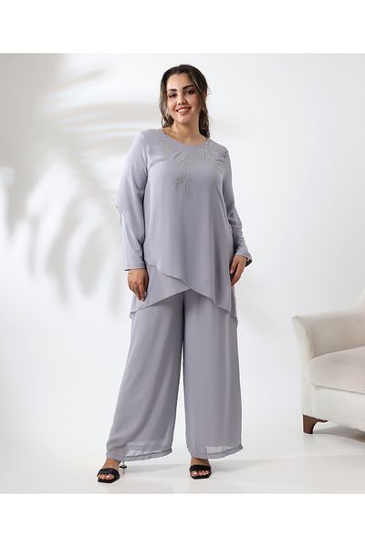 Fi'l Arz Fashion تونيك شيفون قصير مزين بالأحجار