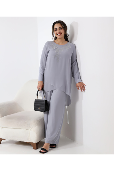 Fi'l Arz Fashion Stone Detailed Short Chiffon Tunic