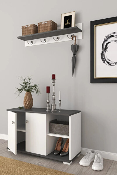 Remaks Royal Vestiyer Ayakkabılık Portmanto Ve Duvar Askısı Beyaz-Antrasit