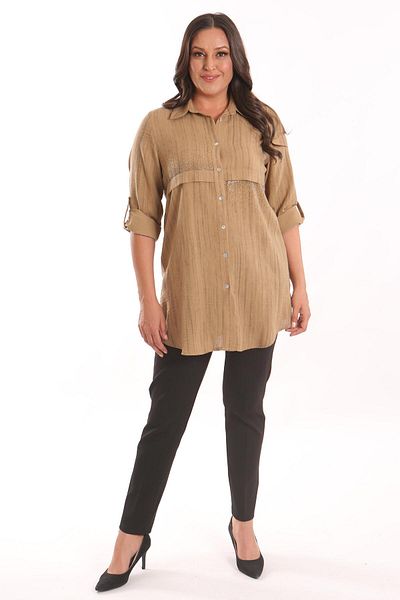 Metpoint Πουκάμισο Trend42plus Plus Size καφέ πέτρα με στάμπα Allerli