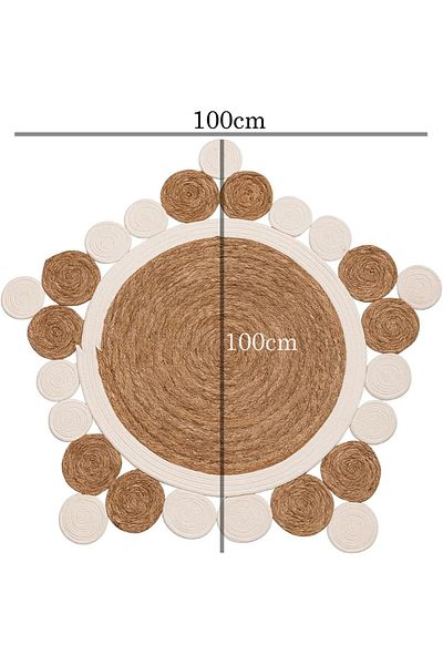 genric FFD Handwoven Jute Braided Area Rug - Rustic Beige Reversible Boho Farmhouse Decor Rug 100x100cm