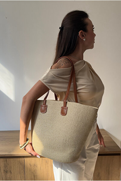 Mupa Shoes Women's Straw Hand and Shoulder Bag Beige Straw