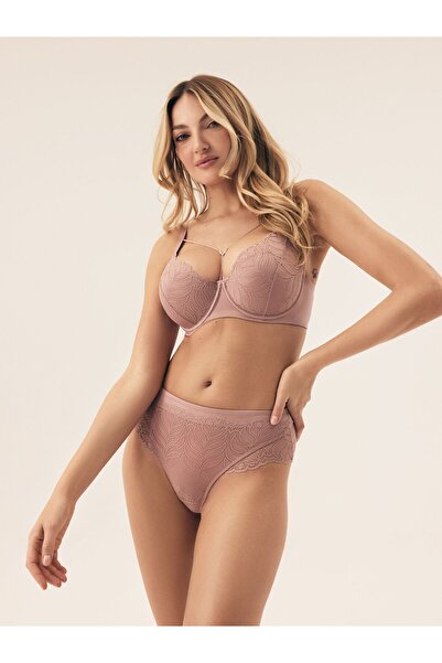 ESOTIQ Chiloți brazilieni cu talie înaltă pentru femei, cu dantelă florală și plasă | Korin