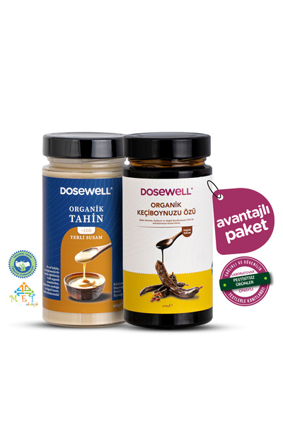 Dosewell طحينة عضوية 500 جرام وخلاصة الحنطة السوداء 640 جرام عبوة طبيعية مكونة من قطعتين