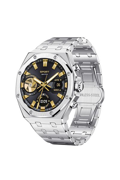 OEM TWINKLER® Men's Smartwatch TKY-AK68 with HD TFT Display, Bluetooth 5.2, Health Monitoring, Silver