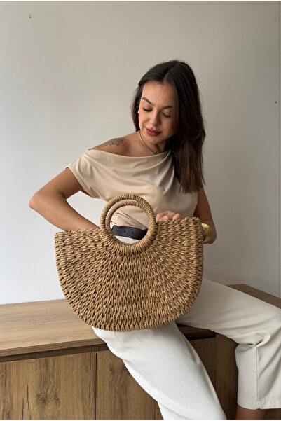 Mupa Shoes Women's Straw Handbag Camel Straw