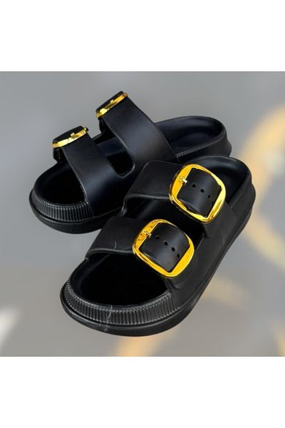 Calx papuci de zi cu zi pentru femei, crem negru, moale, cu cataramă dublă, ortopedic, pentru plajă