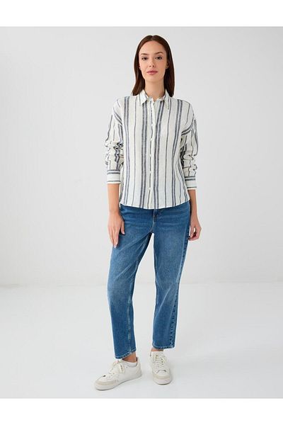 Jimmy Key Cămașă din in cu dungi, albastru indigo, 100% in