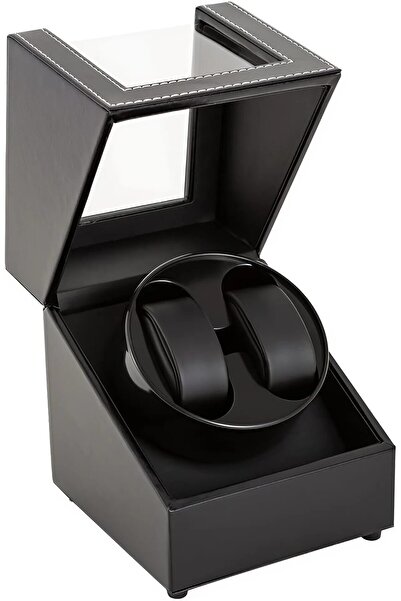 SMART GADGETS C&A Cutie de ceas rotativă automată, afișaj premium, două sloturi, silențioasă, antimagnetică, neagră mată luxoasă