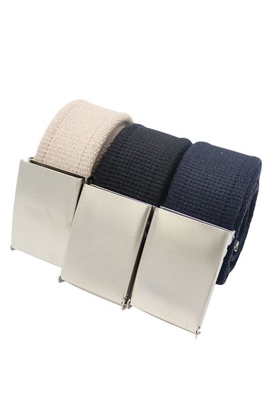 Anatolia Unisex Set of 3 (Black-Navy Blue-Beige) Woven Nilel Buckle Canvas Tactical Belt 4Cmx 120 cm